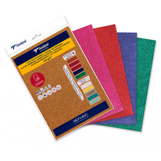 Cartoncino Fabriano Glitter A4 5 pz. Colori Forti (Fine Stock)