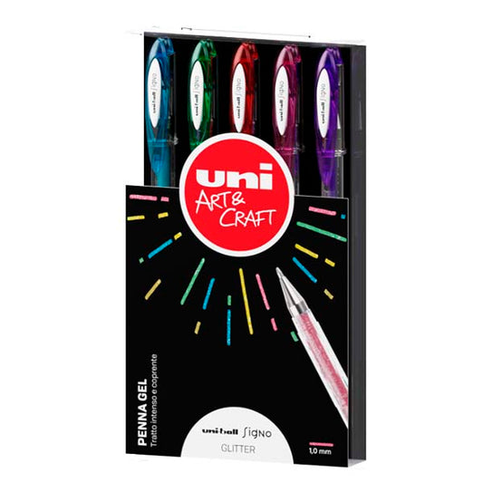 Penne Gel Uni Signo Set Glitter 5 pz.