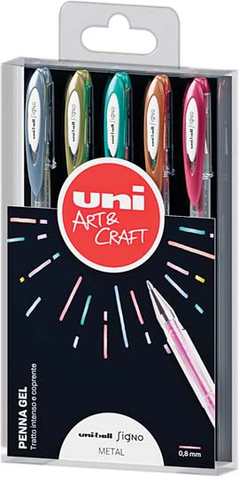 Penne Gel Uni Signo Set Metal 5 pz.