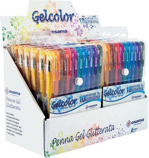 Penne Gel Osama Glitter 10 col. Expo 12 pz.