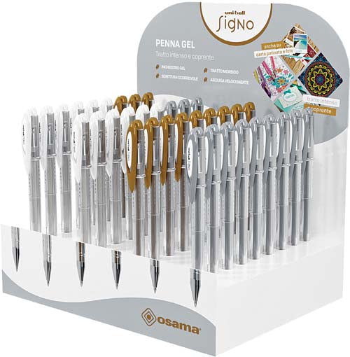 Penne Gel Uni Signo Oro Arg Bianco Expo 36 pz.