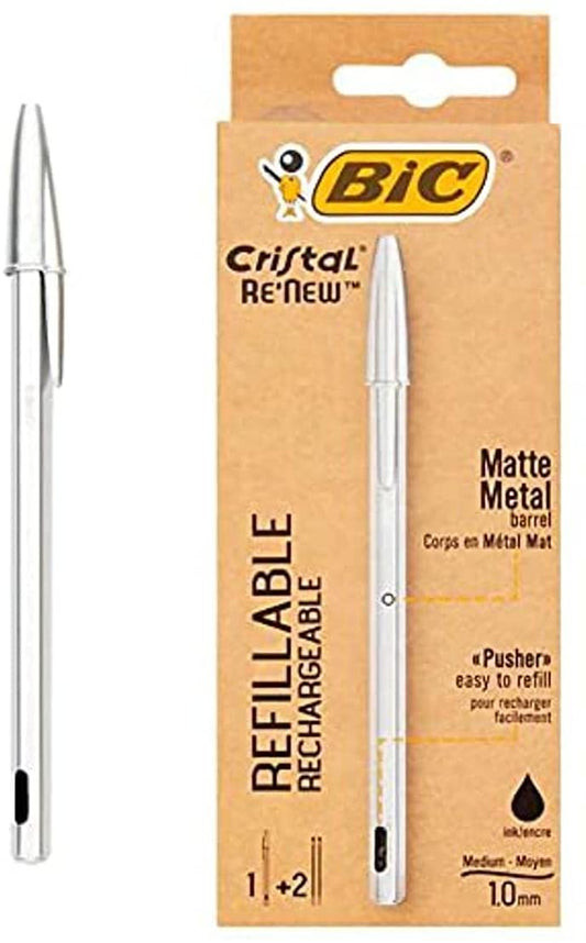 Penne Bic Cristal Re New Argento Nero 10 pz.