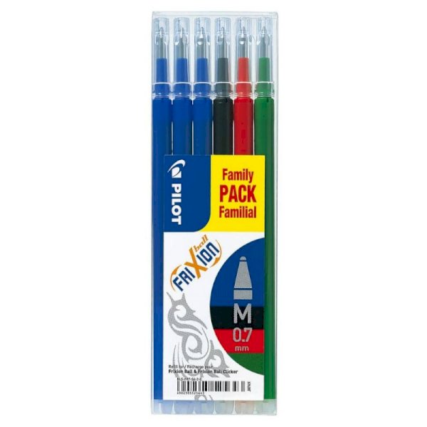 Refills Pilot Frixion Ball 0,7 Mix 6 pz. 3B 1N 1R